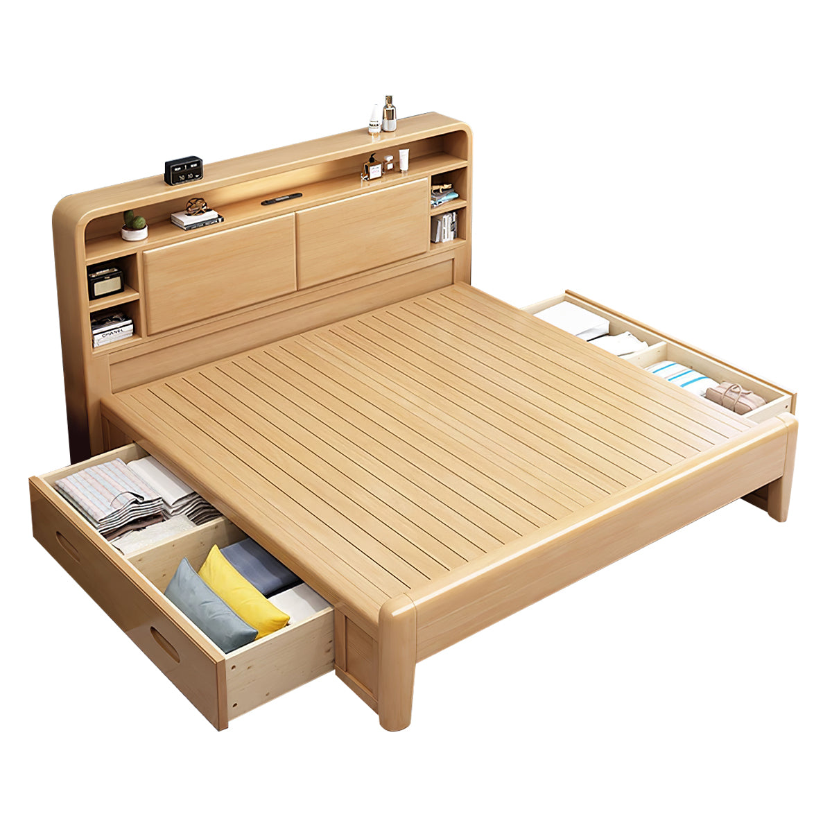 Solid Wood Bedroom Queen Bed with Storage Headboard BED-2014（In Stock）