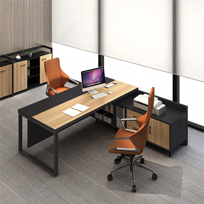 Modern Executive Desk with Single Pedestal Steel Legs and Black Finish LBZ-10192