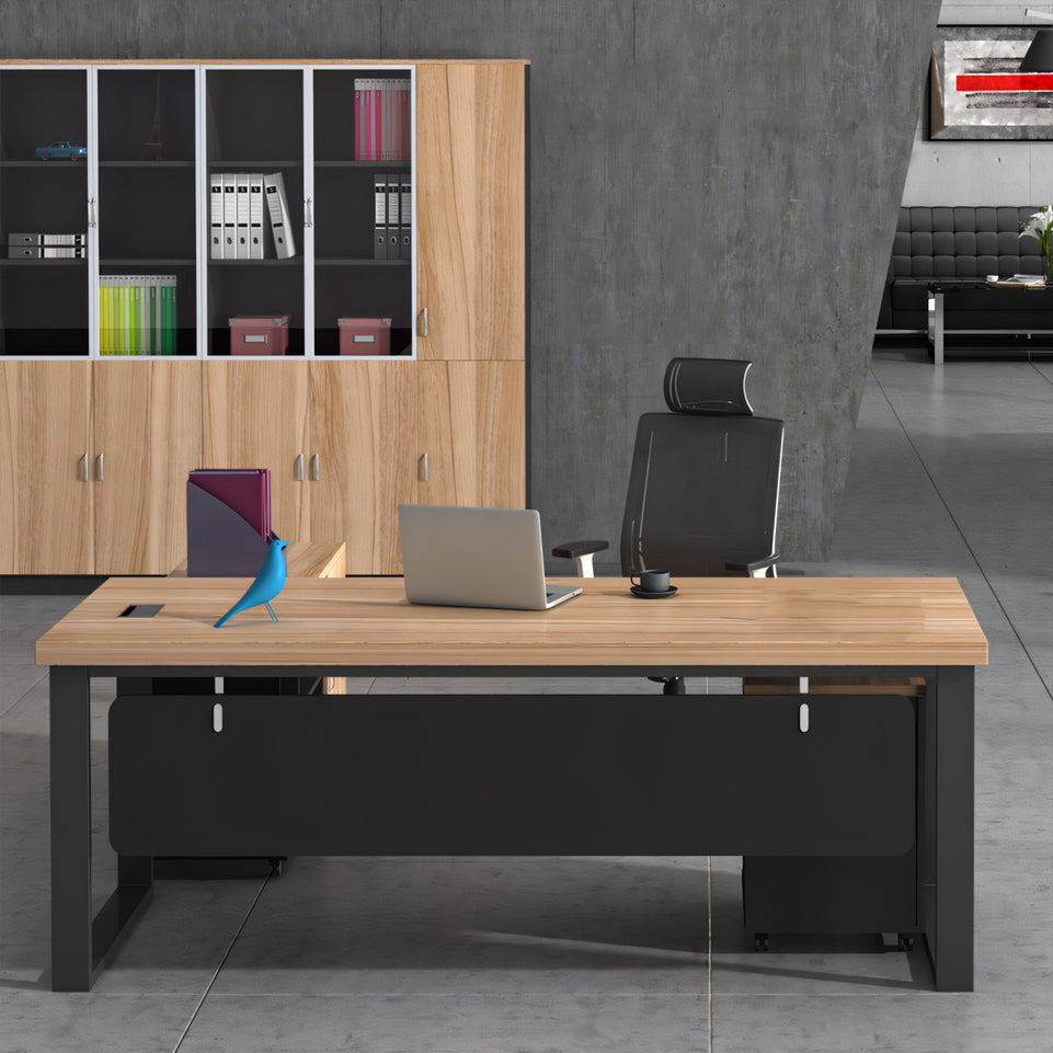 Natural Color modern Office Furniture Executive Desk L-Shape Corner Desk with Side Cabinet Customizable LBZ-1096