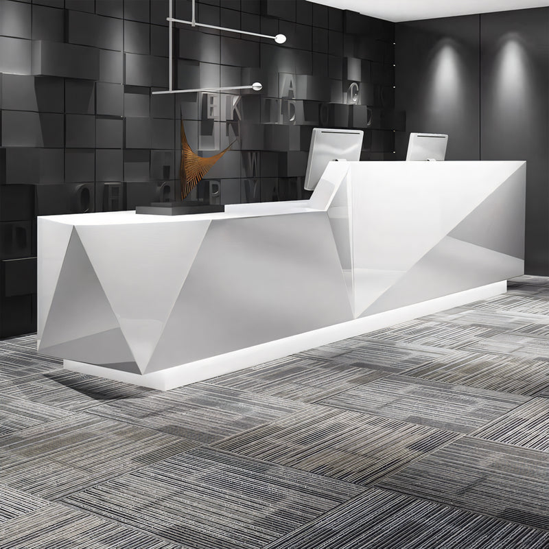 Modern Reception Desk with File Drawers, LED Lighting & Lumbar Support for Office Lobby
