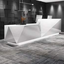 Modern Reception Desk with File Drawers, LED Lighting & Lumbar Support for Office Lobby