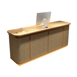 Round Reception Desk 47-118 in Wide with Keyboard Tray, Rattan & Solid Wood for Salon