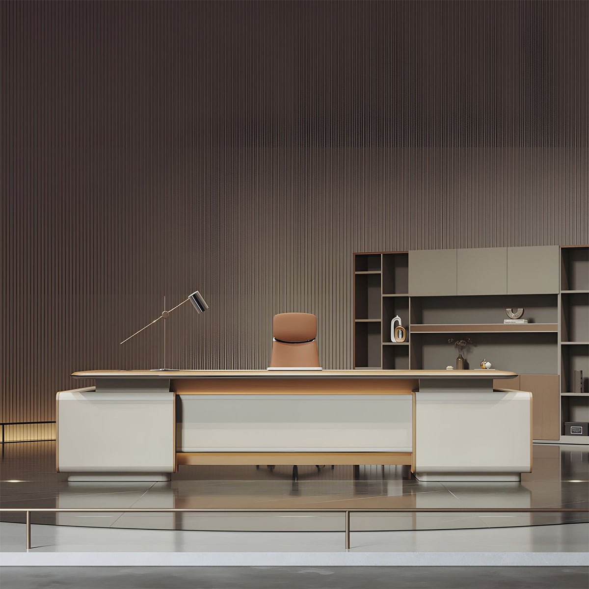 Luxurious Modern Executive Desk With Nappa Leather, Rotating Cable Box And Matrix LED Lighting For High-End Offices LBZ-2178