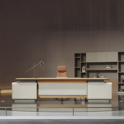 Luxurious Modern Executive Desk With Nappa Leather, Rotating Cable Box And Matrix LED Lighting For High-End Offices LBZ-2178