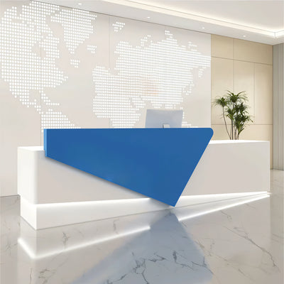 Color-Blocked Straight Front Desk with Spacious Desktop and Multifunctional Drawers for Hotel Lobby and Office JDT-10121