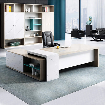 Modern Minimalist Executive Desk With Maple Pattern for Leadership and Spacious Workstation with Ample Storage LBZ-10187