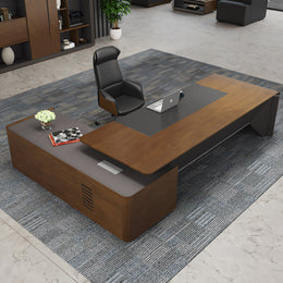 L-Shaped Executive Desk 94-142 in Wide with File Drawers & Lumbar Support for Home Office