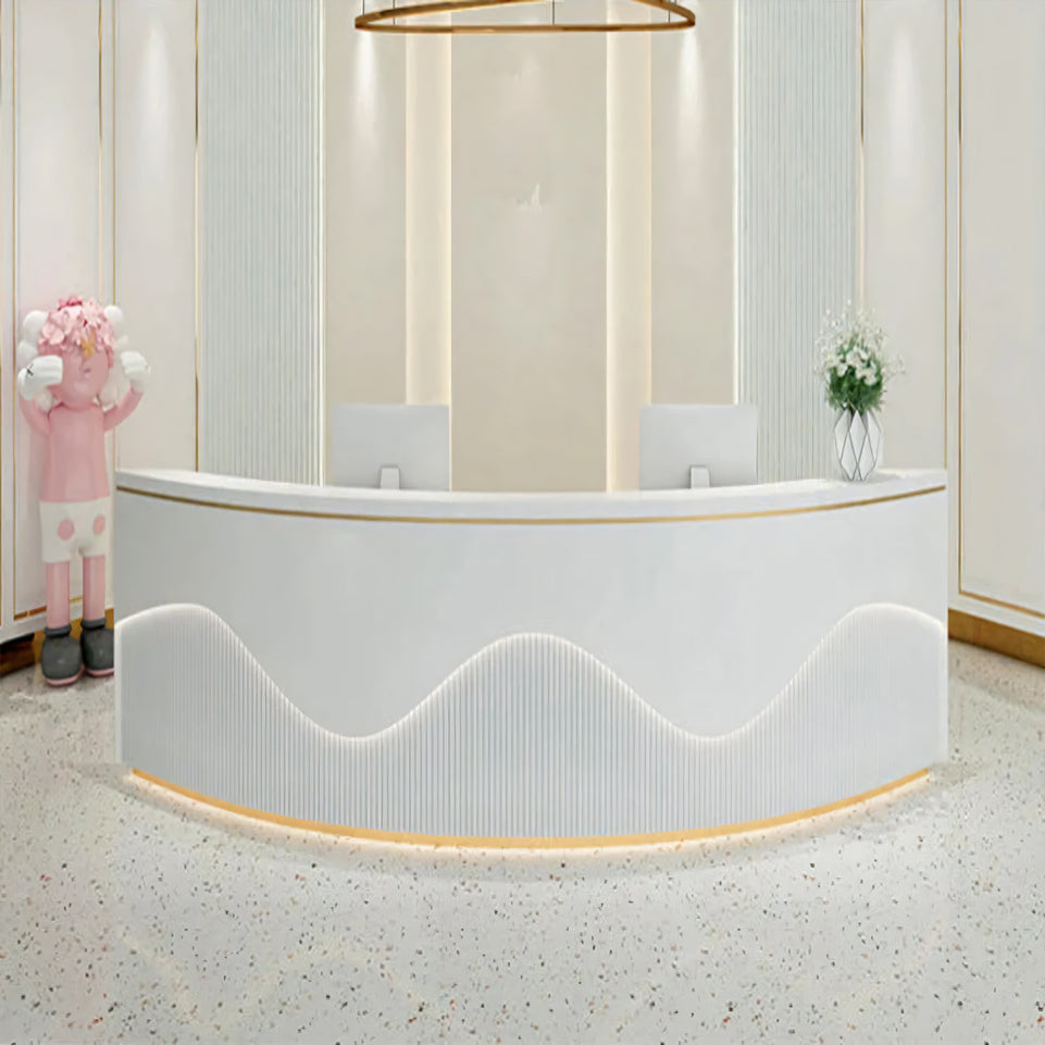 Curved Reception Counter with Keyboard Tray and Multiple Drawers for Salon and Clothing Store JDT-078