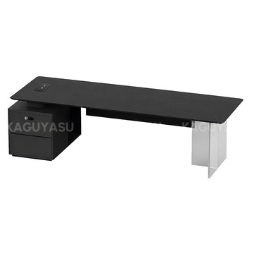 Luxury Contemporary Executive Desk with Smart Power Outlet, Diamond-cut Thick Top & Large Storage Cabinet for Modern Offices (55–87")
