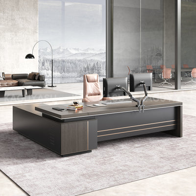 L-Shaped Executive Desk with Side Storage, Built-In Outlets & Cable Management