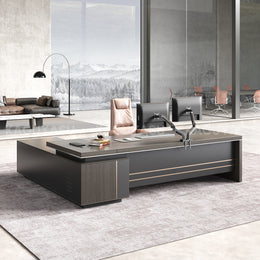 L-Shaped Executive Desk with Side Storage, Built-In Outlets & Cable Management