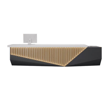 Salon Reception Desk 63-157 in Wide with Lockable, Fluted Front & LED Lighting for Salon