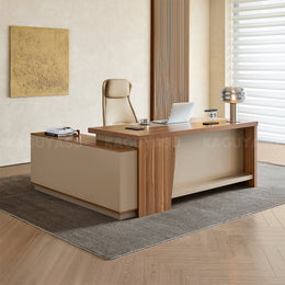 Elegant and Minimalist L-Shaped Executive Desk with Thick Desktop and Spacious Side Cabinet LBZ-2142（In Stock）