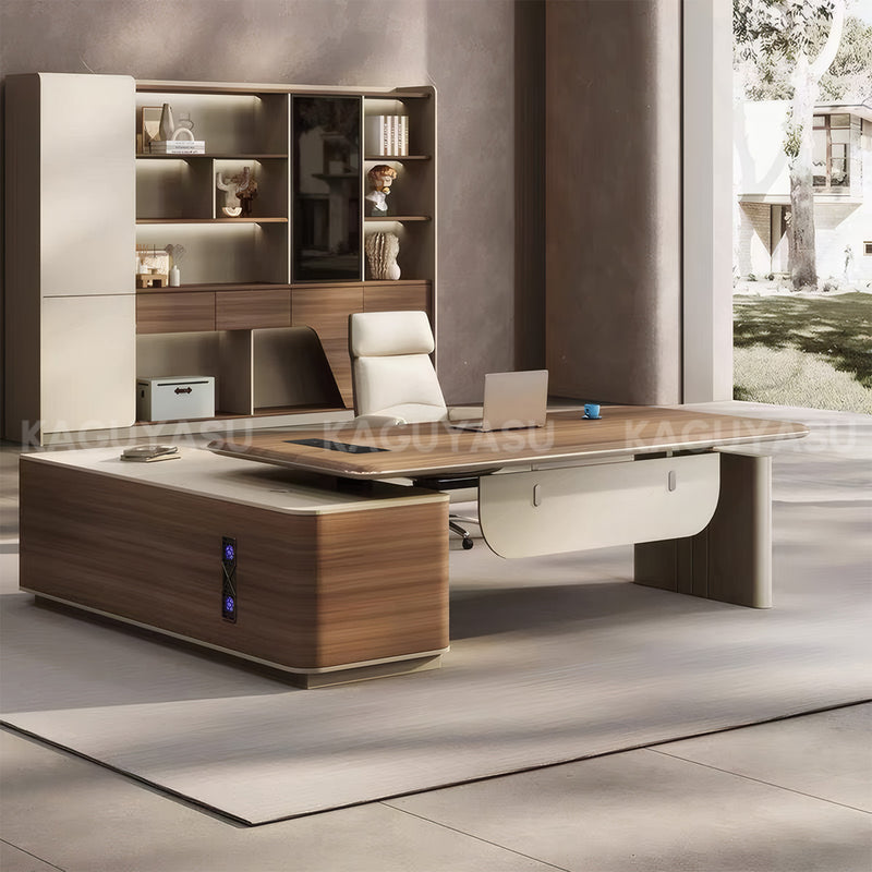 Premium Executive Desk with Hidden Media Box, Lockable Storage & Electric Height Adjustment for Manager Offices (79–102")