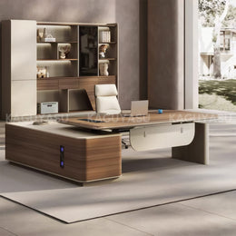 Premium Executive Desk with Hidden Media Box, Lockable Storage & Electric Height Adjustment for Manager Offices (79–102")