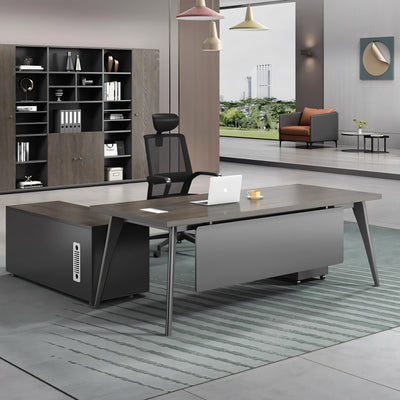 Modern Minimalist Executive Desk with Carbon Steel Legs and Cable Management Holes LBZ-10196