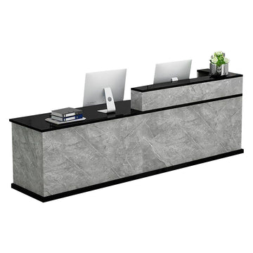Curved Reception Desk with Keyboard Tray, File Drawers & LED Lighting for Hotel Lobby