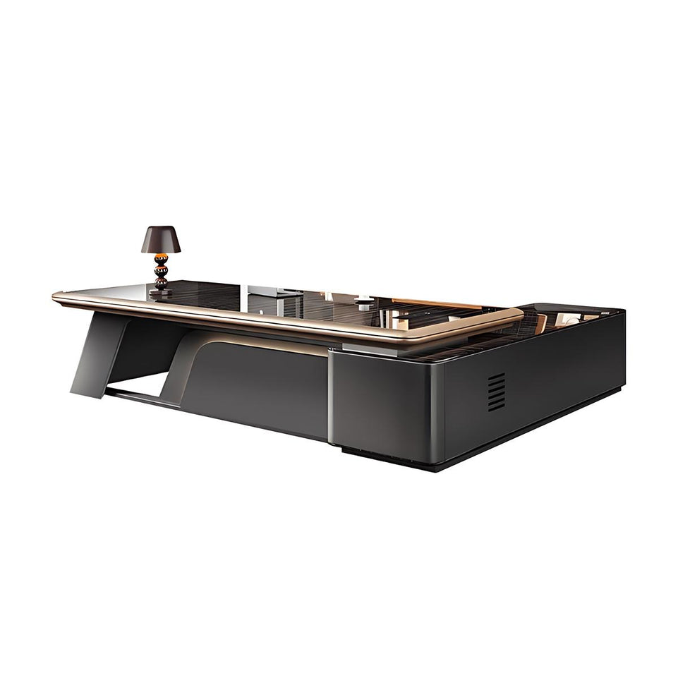 Modern Office Furniture Warm-Toned Executive Desk Boss Table with Side Cabinet L-Shape Corner Desk LBZ-1094