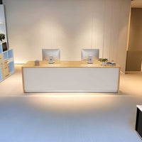 Minimalist Straight Rectangular Reception desk with Drawers and Storage Cabinet for Offices and Salons JDT-1092