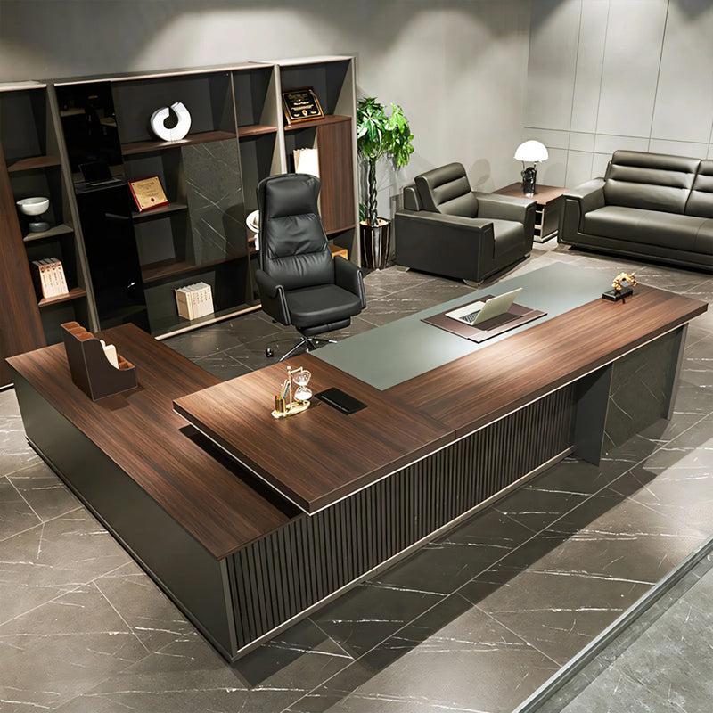 Modern Executive Desk with Cable Management, Side Storage & Marble Top for Home Office
