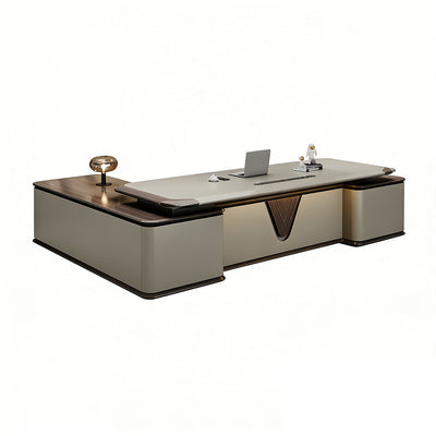 Modern Executive Desk with Curved, LED Lighting & Side Storage for Home Office
