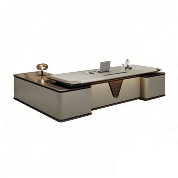 Modern Executive Desk with Curved, LED Lighting & Side Storage for Home Office