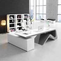 Computer Desk Sharp Executive Desk Ⅼ-Shaped Modern Writing Table With Side Cabinet Stylish White Customizable LBZ-1064