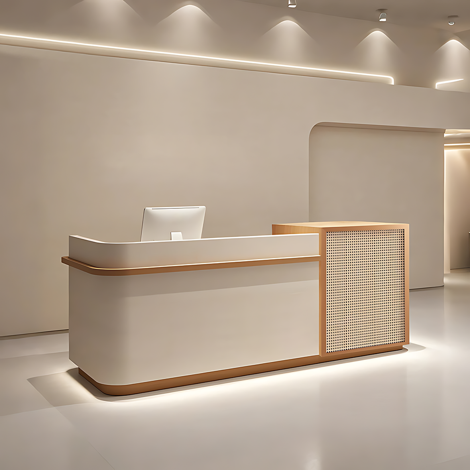 Natural Rattan Reception Desk Modern Office Furniture Storage Drawers JDT-2294