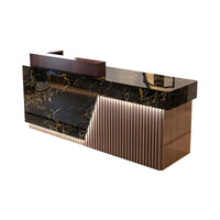 Executive Reception Desk – Black Marble & Fluted Wood with LED Accents JDT-780