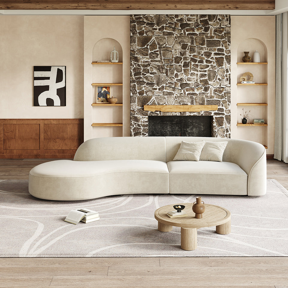 Minimalist Soft Curved Sofa with Single Armrest for Living Room BSF-0003（In Stock）