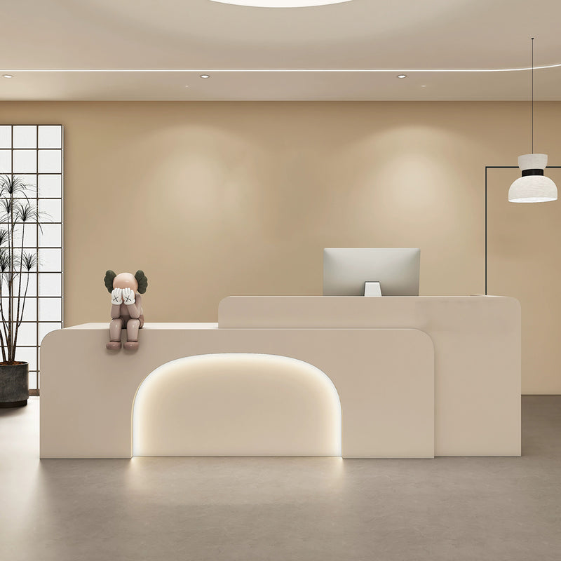 Curved Reception Desk 47-150 in Wide with LED Lighting, Keyboard Tray & File Drawers