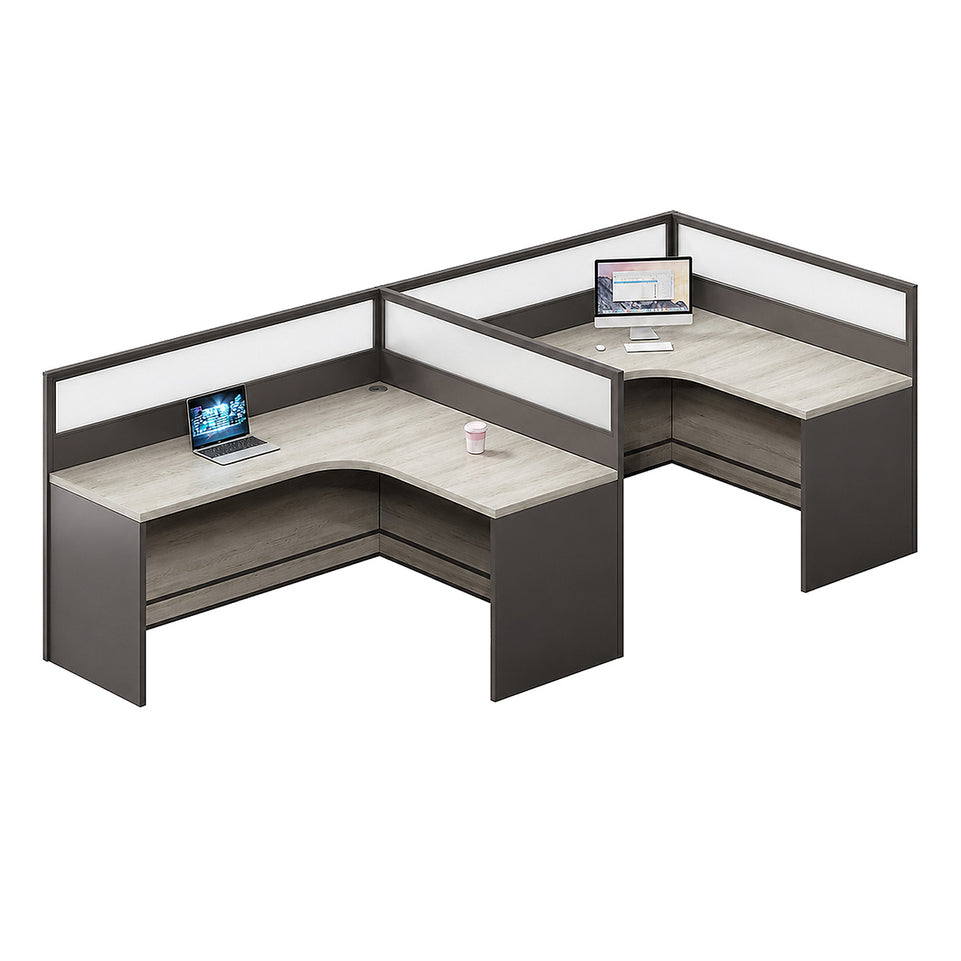 Professional Office Workstation Desk with Privacy Panels, Storage Cabinet & Organized Cable Management