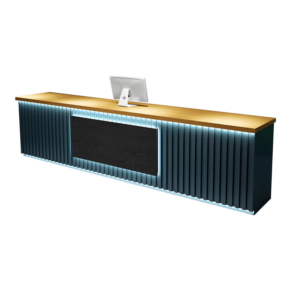 Striped Straight Front Desk with LED Lights and Storage Cabinet for Bars and Clubs JDT-10116