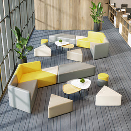 Modern Sofa with Genuine Leather, Solid Wood & Lumbar Support for Reception Area
