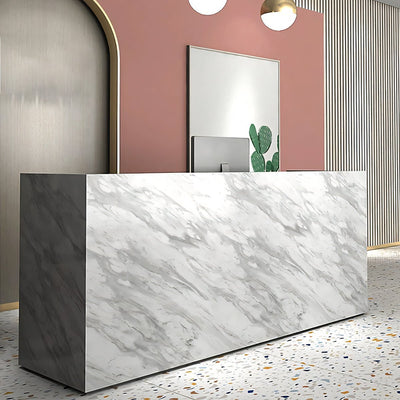 Marble-Style Straight Front Desk with Drawers and Storage Cabinet for Shop JDT-10131