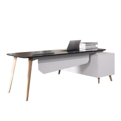 Office Furniture Black Ash Wood Executive Desk with Side Cabinet Customizable LBZ-1070