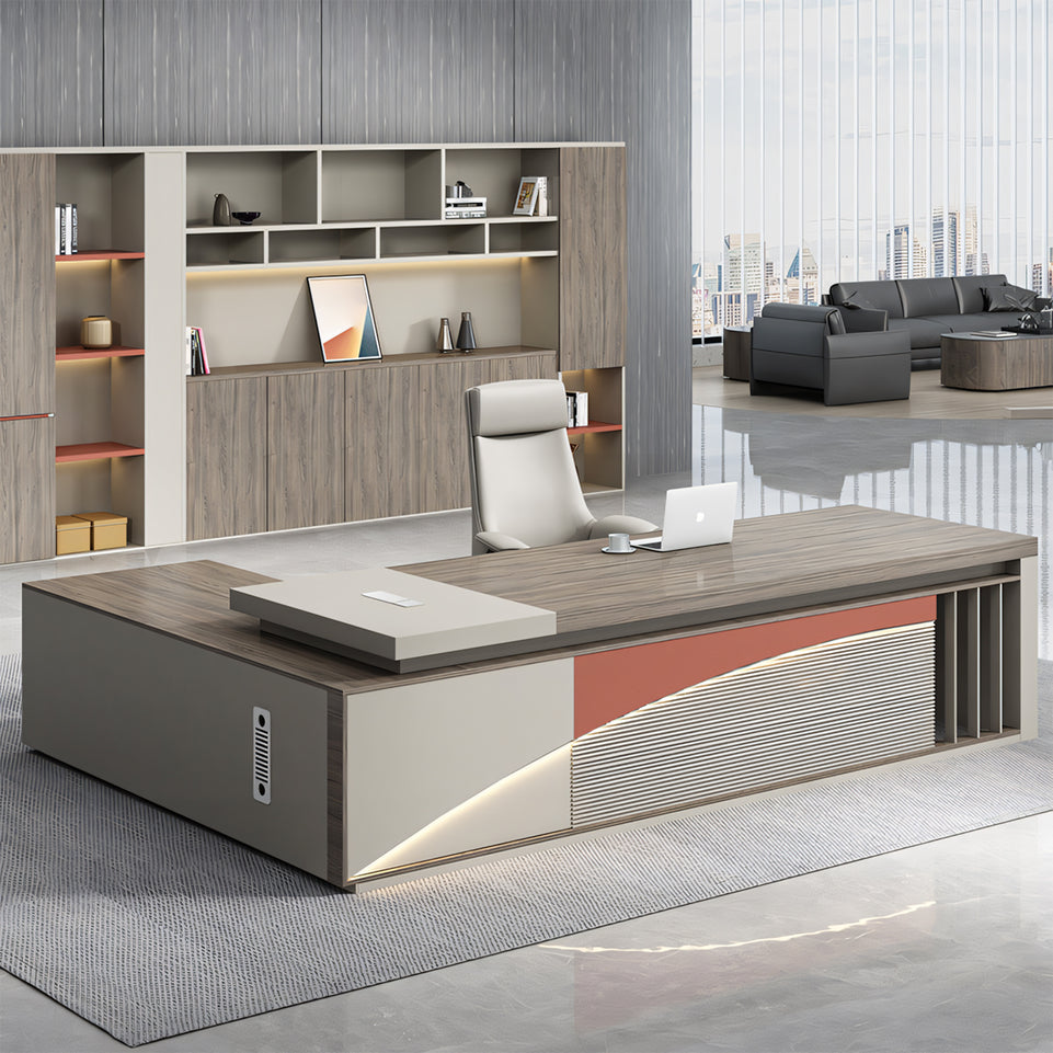 Office Furniture Luxury Executive Desk With Leather Handles L-Shape Corner Desk Dial Lock LBZ-1072