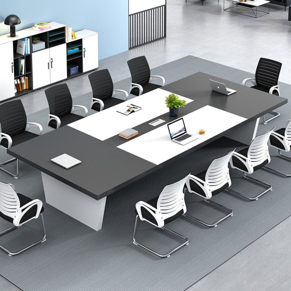 Color-Blocked Rectangle Conference Table and Chair Set with Cable Management for Meeting Rooms HYZ-008