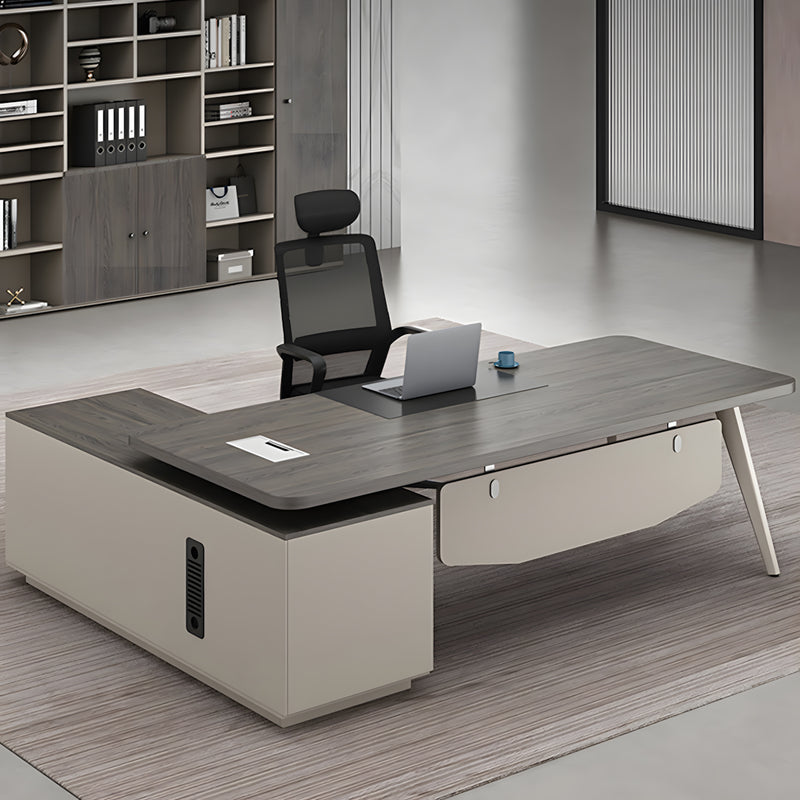 Modern Executive Desk 63-94 in Wide with Cable Management & Side Storage for Home Office