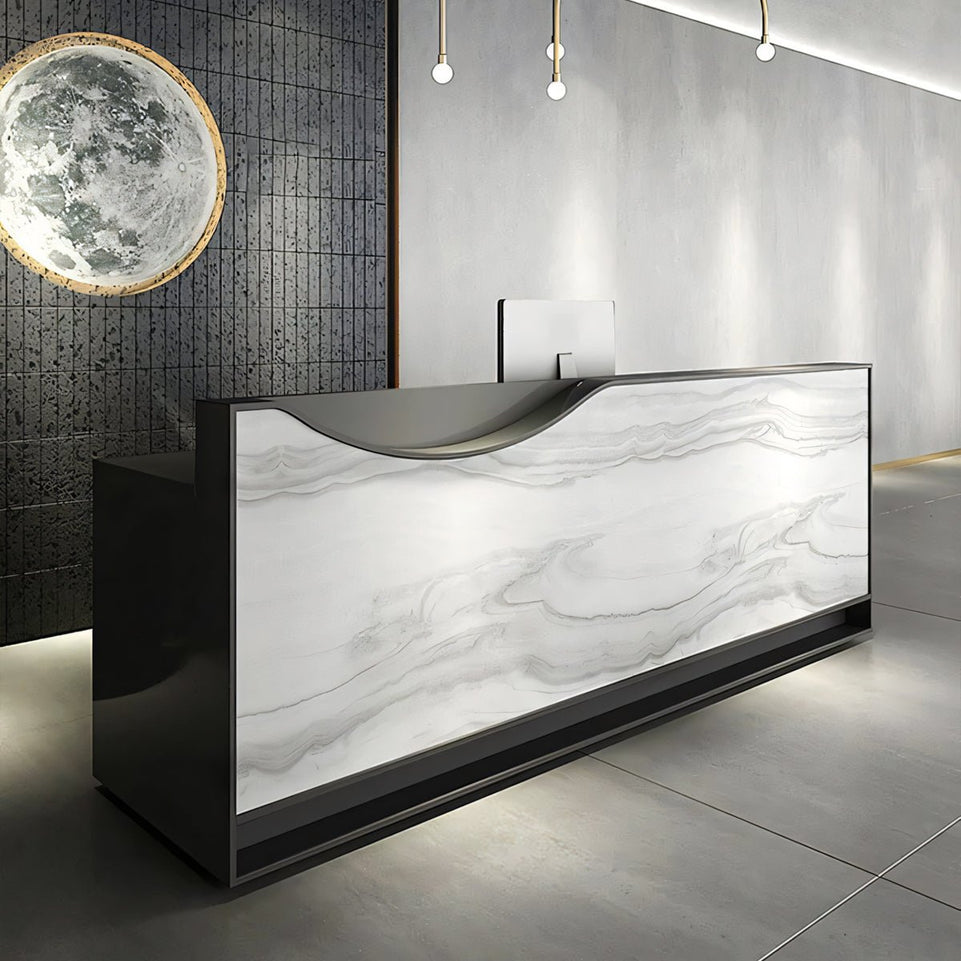 Rectangular Marble Pattern Reception Counter with Drawers and Storage Cabinet for Offices JDT-10127