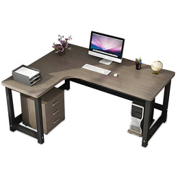 L-Shaped Office Desk 47-71 in Wide with Cable Management & Solid Wood for Home Office
