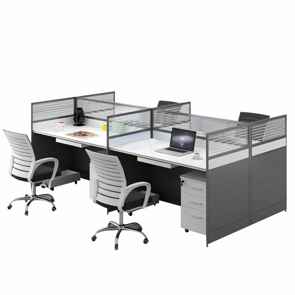 L-Shaped Office Desk and Chair Set with Screen, Modern Minimalist 4/6 Person Workstation BGZ-230