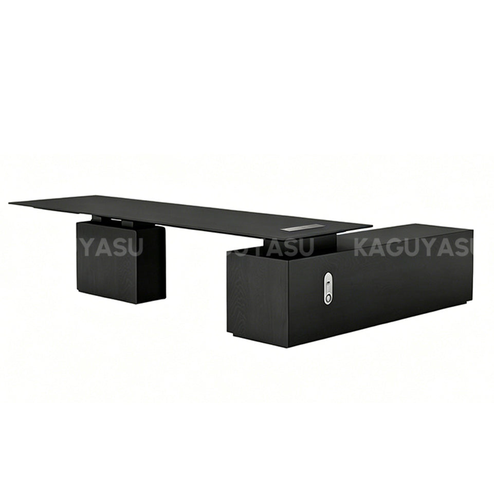 Luxury Electric Executive Desk with Pop-up Power Box, Spacious Lift-top Workspace & Large Storage Cabinet for Modern Offices (110–126")