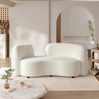 Comfy White Lambswool Sofa with Curved Backrest for Living Room BSF-0002（In Stock）