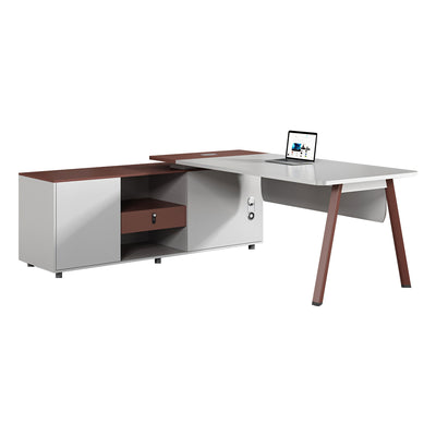 White Executive Desk L-Shape Corner Desk Office Desk with Dial Locks and Wiring Holes Customizable LBZ-1080