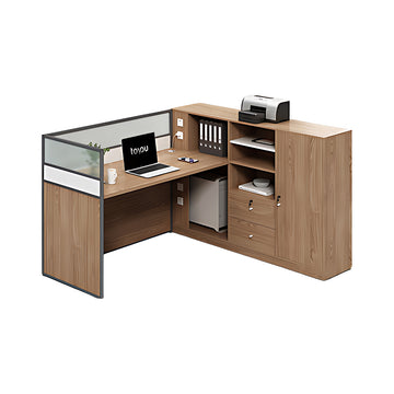 Modern Office Desk with Cable Management, Lockable & File Drawers for Home Office