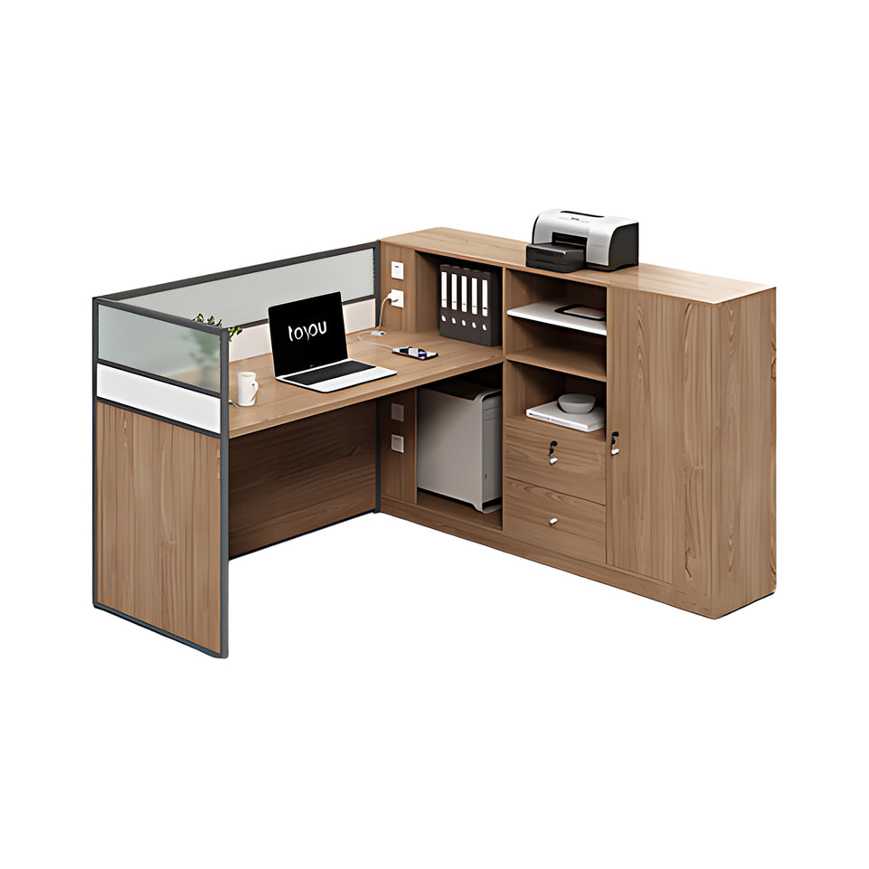 Modern Office Desk with Cable Management, Lockable & File Drawers for Home Office
