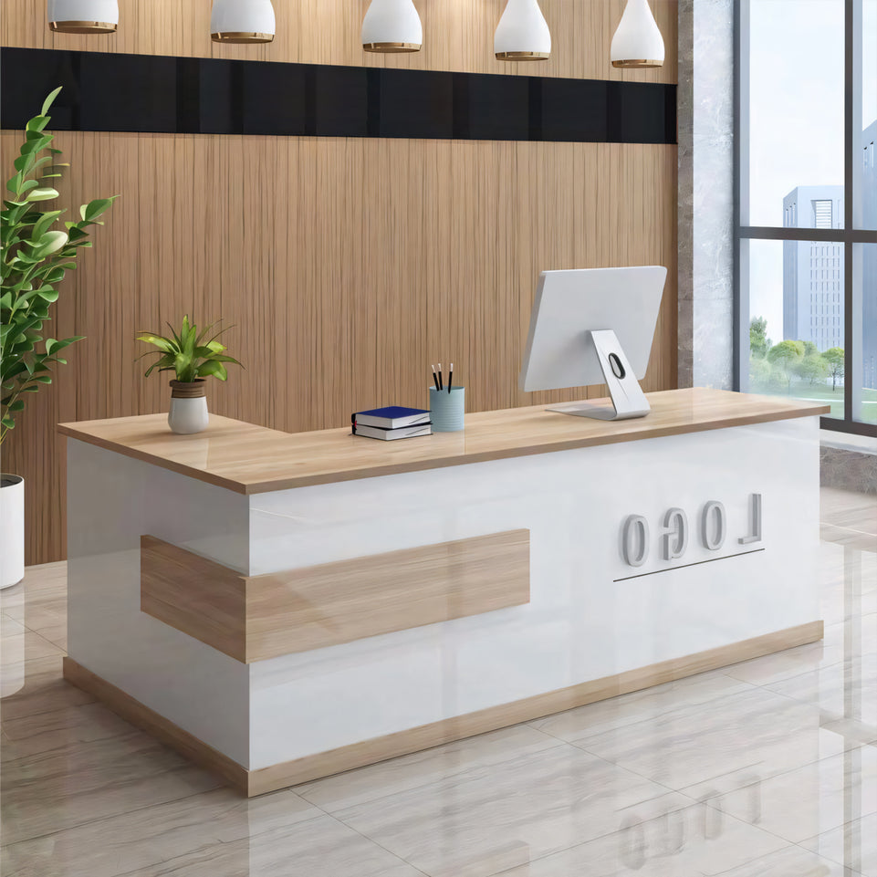 L-Shaped Front Desk with Lockable Drawers and Storage Cabinet for Offices JDT-10108