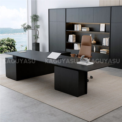 Luxury Electric Executive Desk with Pop-up Power Box, Spacious Lift-top Workspace & Large Storage Cabinet for Modern Offices (110–126")