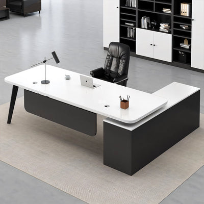 Modern Luxury Executive Desk with Elegant White Marble Design with Panel and Iron Legs LBZ-10185